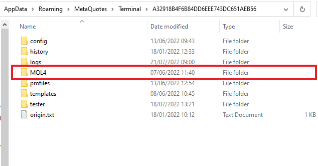 MQL4 settings in MetaTrader 4 data folder