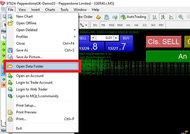 Open Data Folder in MetaTrader 4 (MT4)